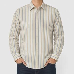 Tommy Bahama Indigo Palms Shirt Mens XL Yellow Blue Striped Cotton Button-Up